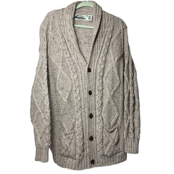 ARAN CRAFTS "Ireland" XXL, Men's, Cable Knit Cardigan 100% Merino Wool, Oatmeal